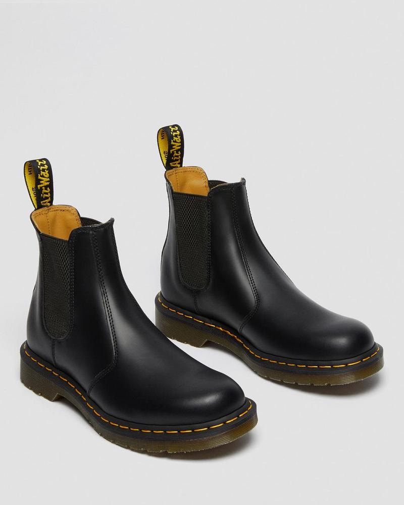 Dr Martens 2976 Yellow Stitch Smooth Læder Chelsea Støvler Dame Sort | DK 120VRW